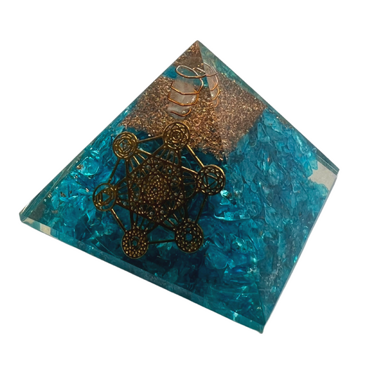 Aquamarine with Copper Quartz Orgone Healing Pyramid