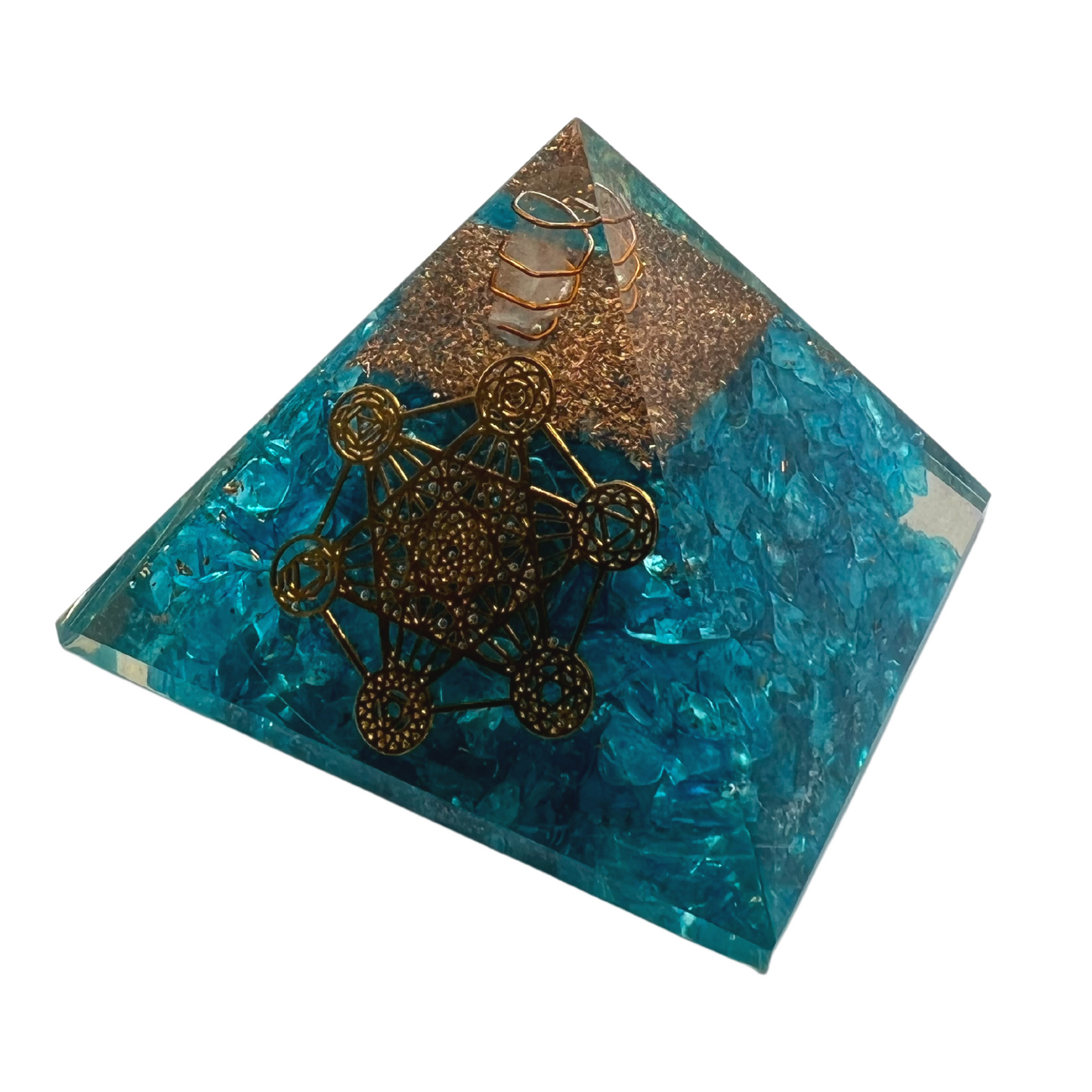 Orgone Healing Pyramid - Aquamarine with Copper Quartz